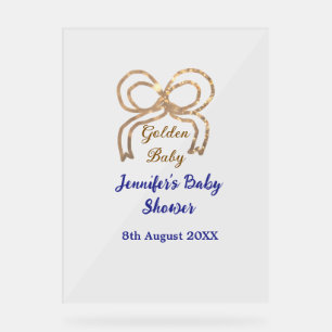 Golden baby glitter bow royal blue baby shower  acrylic sign