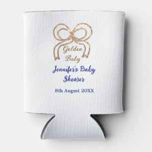 Golden baby glitter bow royal blue baby shower can cooler