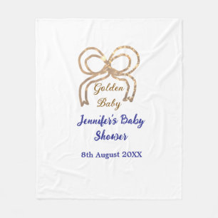 Golden baby glitter bow royal blue baby shower fleece blanket