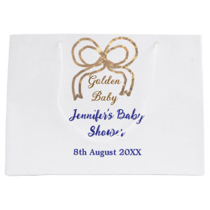 Golden baby glitter bow royal blue baby shower large gift bag