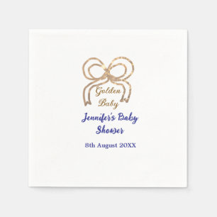 Golden baby glitter bow royal blue baby shower  napkin