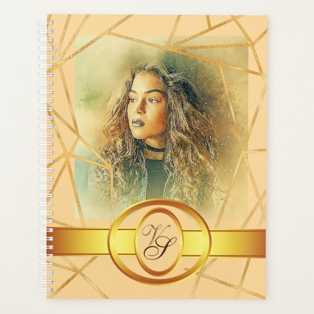 Golden Background Girl Fashion Modern Elegant Planner (Front)