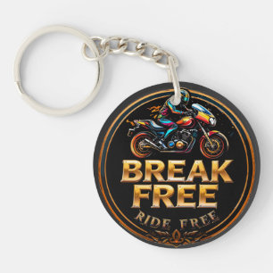 Golden Badge Featuring Break Free Biker Logo Key Ring