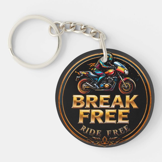 Golden Badge Featuring Break Free Biker Logo Key Ring (Front)