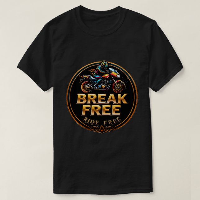 Golden Badge Featuring Break Free Biker Logo T-Shirt (Design Front)