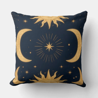 Golden Balance, Sun & Moon Celestial Pattern Cushion
