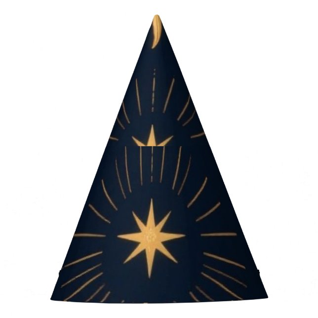 Golden Balance, Sun & Moon Celestial Pattern Party Hat (Front)
