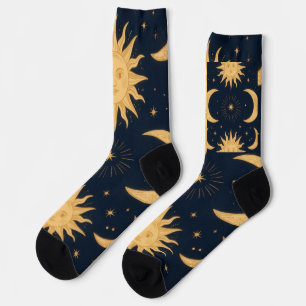 Golden Balance, Sun & Moon Celestial Pattern Socks
