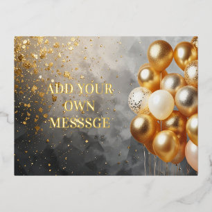 Golden Balloon Themed Foil Holiday Post Card