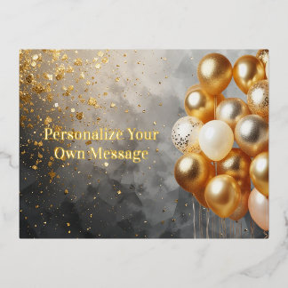 Golden Balloon Themed  Foil Holiday Postcard