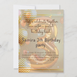 "Golden Balloons 3rd Birthday Bash!" Invitation