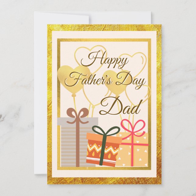 Golden Balloons And Gifts For Dad Fathers Day Flat Card (Front)