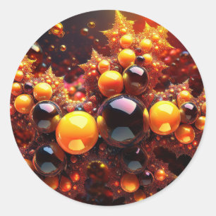 Golden Balls And Stars Fractal Classic Round Sticker