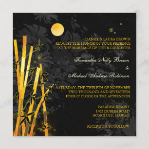 Golden Bamboo Black & Gold Wedding Invitations