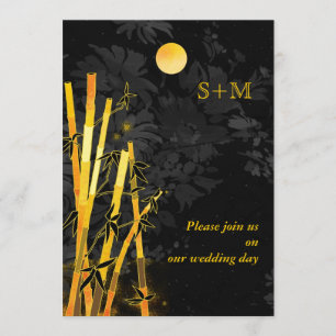 Golden Bamboos Monogram Wedding Invites