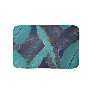 Golden Banana Leaf: Luxury Pattern. Bath Mat