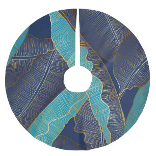 Golden Banana Leaf: Luxury Pattern. Brushed Polyester Tree Skirt