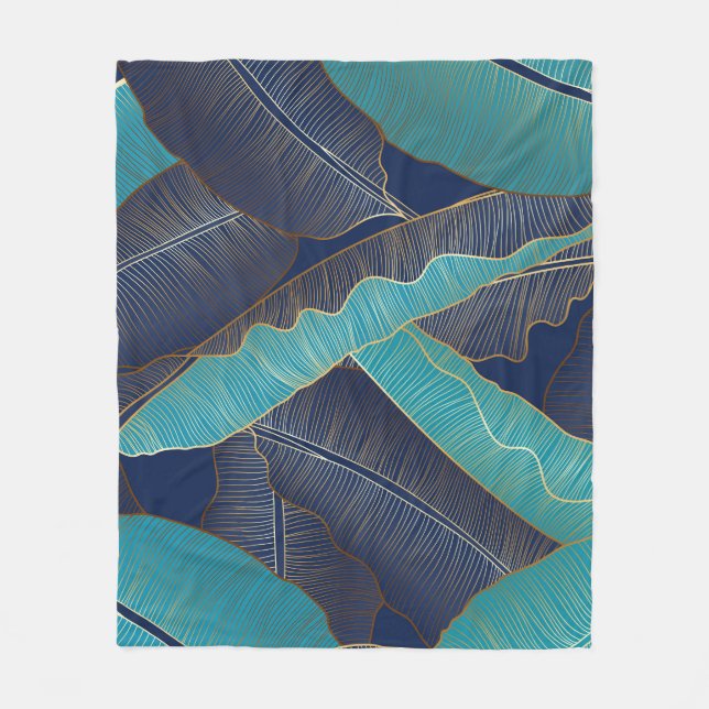 Golden Banana Leaf: Luxury Pattern. Fleece Blanket (Front)