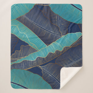 Golden Banana Leaf: Luxury Pattern. Sherpa Blanket