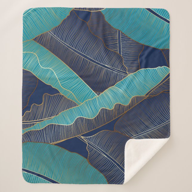 Golden Banana Leaf: Luxury Pattern. Sherpa Blanket (Front)