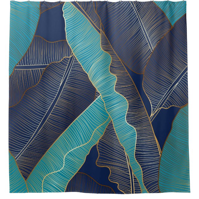 Golden Banana Leaf: Luxury Pattern. Shower Curtain (Front)