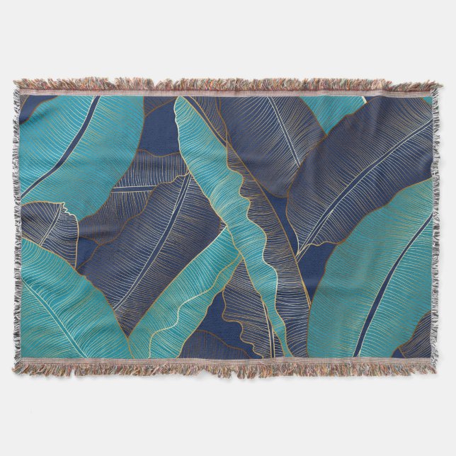 Golden Banana Leaf: Luxury Pattern. Throw Blanket (Front)