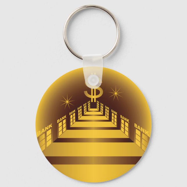 Golden Bank Corridor Glowing Dollar Finance  Key Ring (Front)