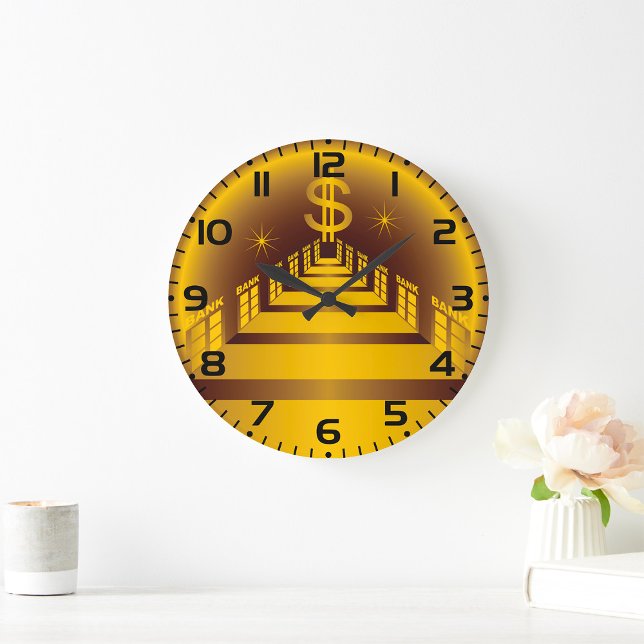 Golden Bank Corridor Glowing Dollar Finance  Large Clock (Creator Uploaded)