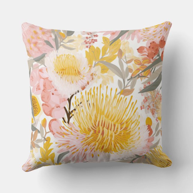 Golden Banksia Floral Cushion (Back)