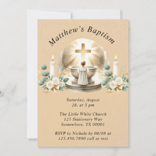 Golden Baptismal Baby Boy Christening Baptism Invitation