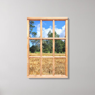 Golden Barley Field 3D Effect Window View Picture Canvas Print