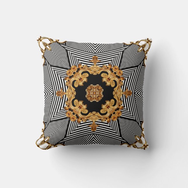 Golden baroque and chains ornament pattern cushion (Front)