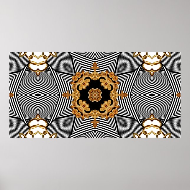Golden baroque and chains ornament pattern poster (Front)