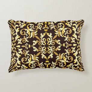 Golden Baroque Black Seamless Pattern Decorative Cushion