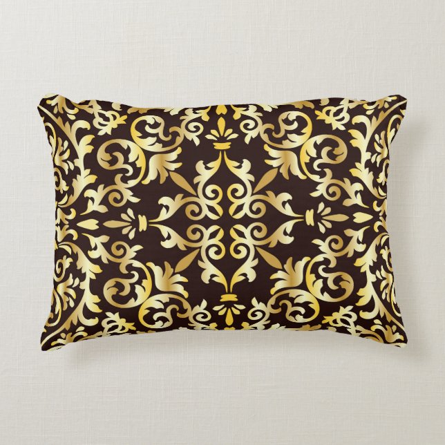 Golden Baroque Black Seamless Pattern Decorative Cushion (Front)