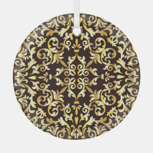 Golden Baroque Black Seamless Pattern Glass Tree Decoration