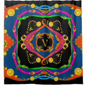 golden baroque, chain and belt pattern shower curtain