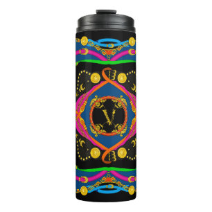 golden baroque, chain and belt pattern thermal tumbler