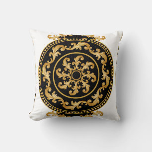 Golden baroque, chains, black decor cushion