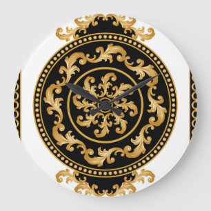 Golden baroque, chains, black decor large clock