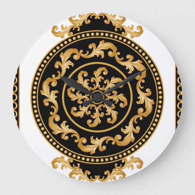 Golden baroque, chains, black decor large clock (Front)