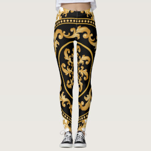 Golden baroque, chains, black decor leggings