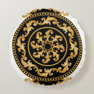 Golden baroque, chains, black decor round cushion