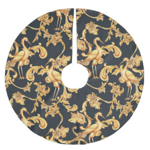 Golden baroque cranes: rococo ornament. brushed polyester tree skirt