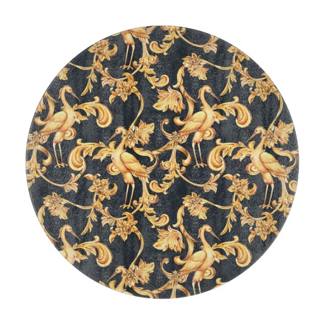 Golden baroque cranes: rococo ornament. cutting board (Front)