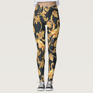 Golden baroque cranes: rococo ornament. leggings
