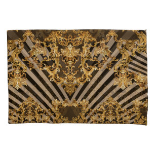 Golden baroque: geometric pattern design pillowcase