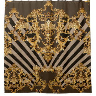 Golden baroque: geometric pattern design shower curtain
