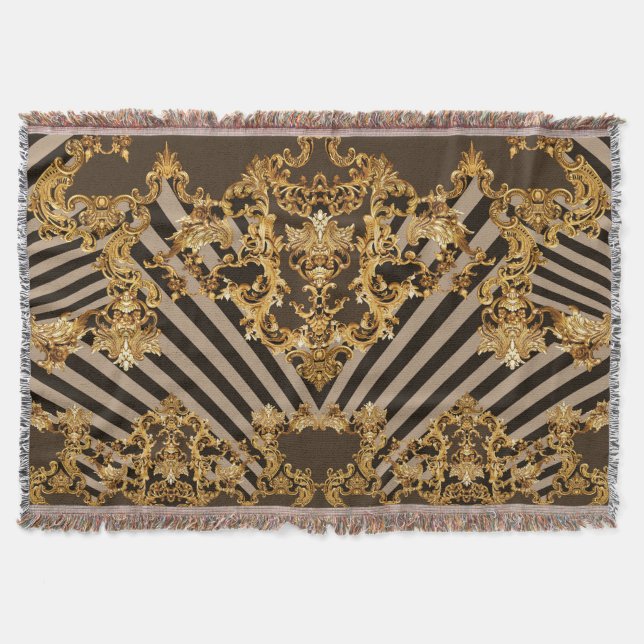 Golden baroque: geometric pattern design throw blanket (Front)