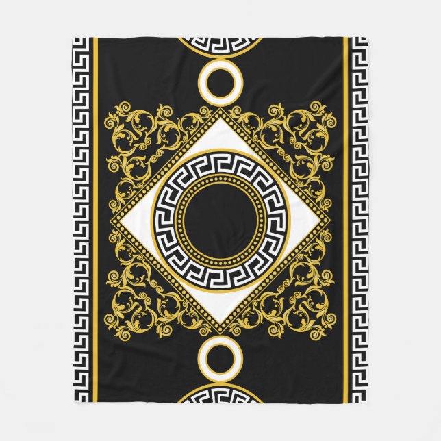 Golden Baroque: Greek Black Border Fleece Blanket (Front)